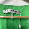 Trina Turk Women A Line Cotton Dress S Green Pull On V-neck Long Balloon Sleeve
