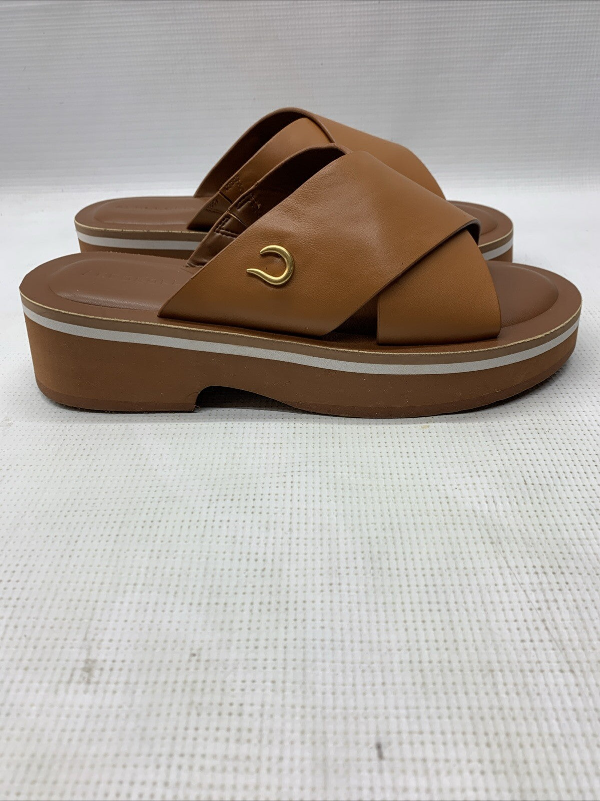 Aerosols Leather Charlie Slide Sandal 8M Tan Leather Slip On Block Heel Brown