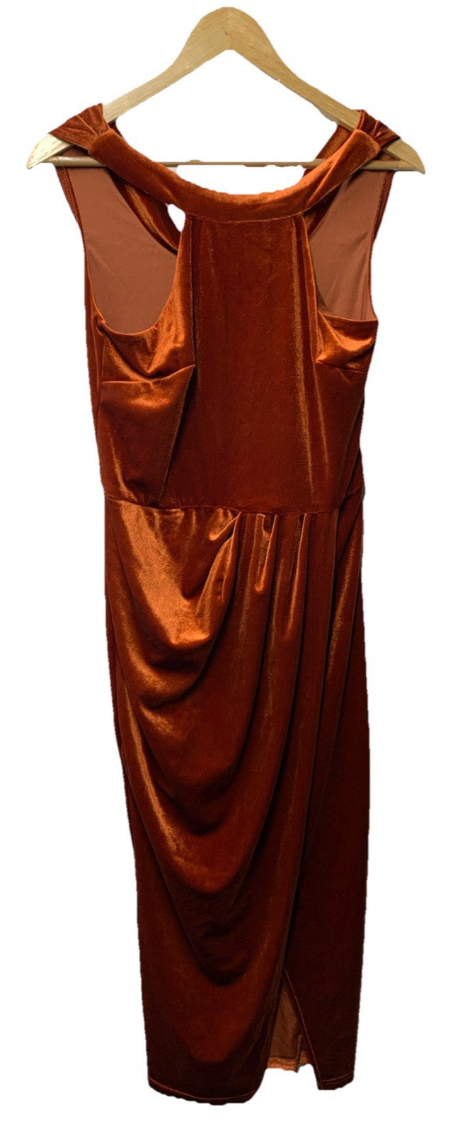 GRACE KARIN Women’s Velvet Halterneck Sleeveless Backless Dress Size Medium Rust