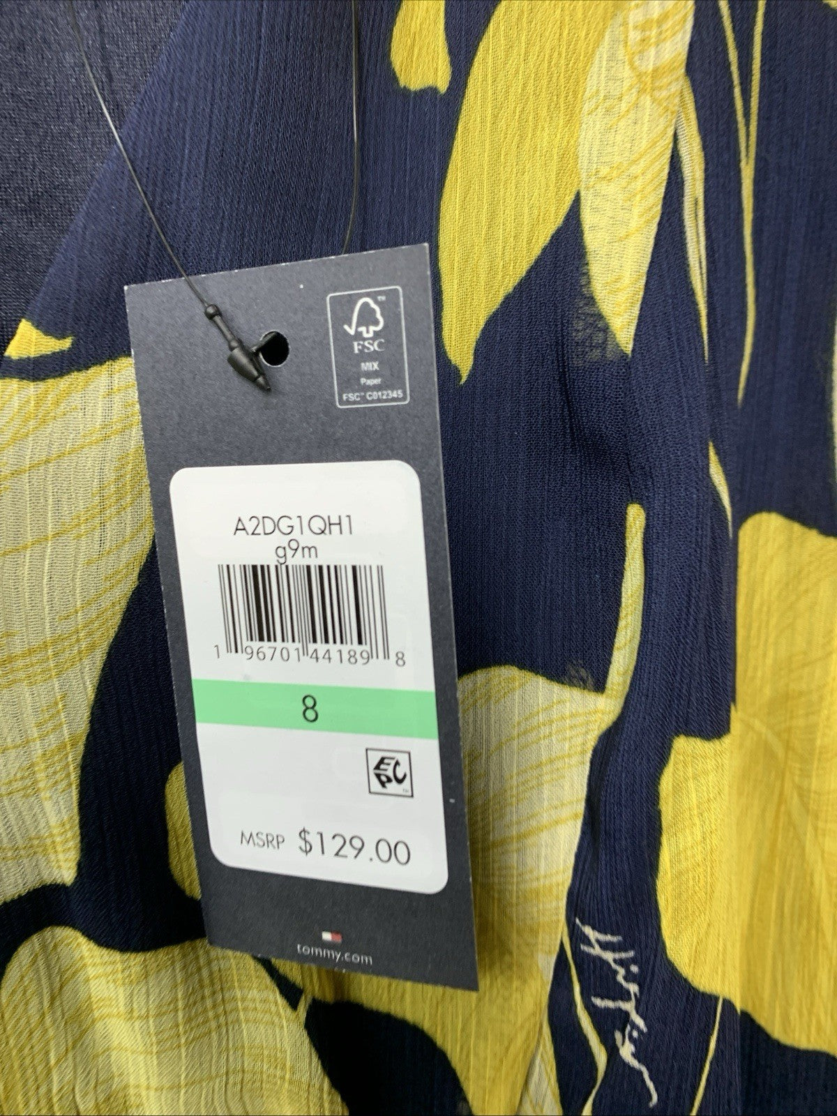 Tommy Hilfiger Womens Chiffon Flutter Sleeve Hem V-Neck Midi Formal Dress Size 8