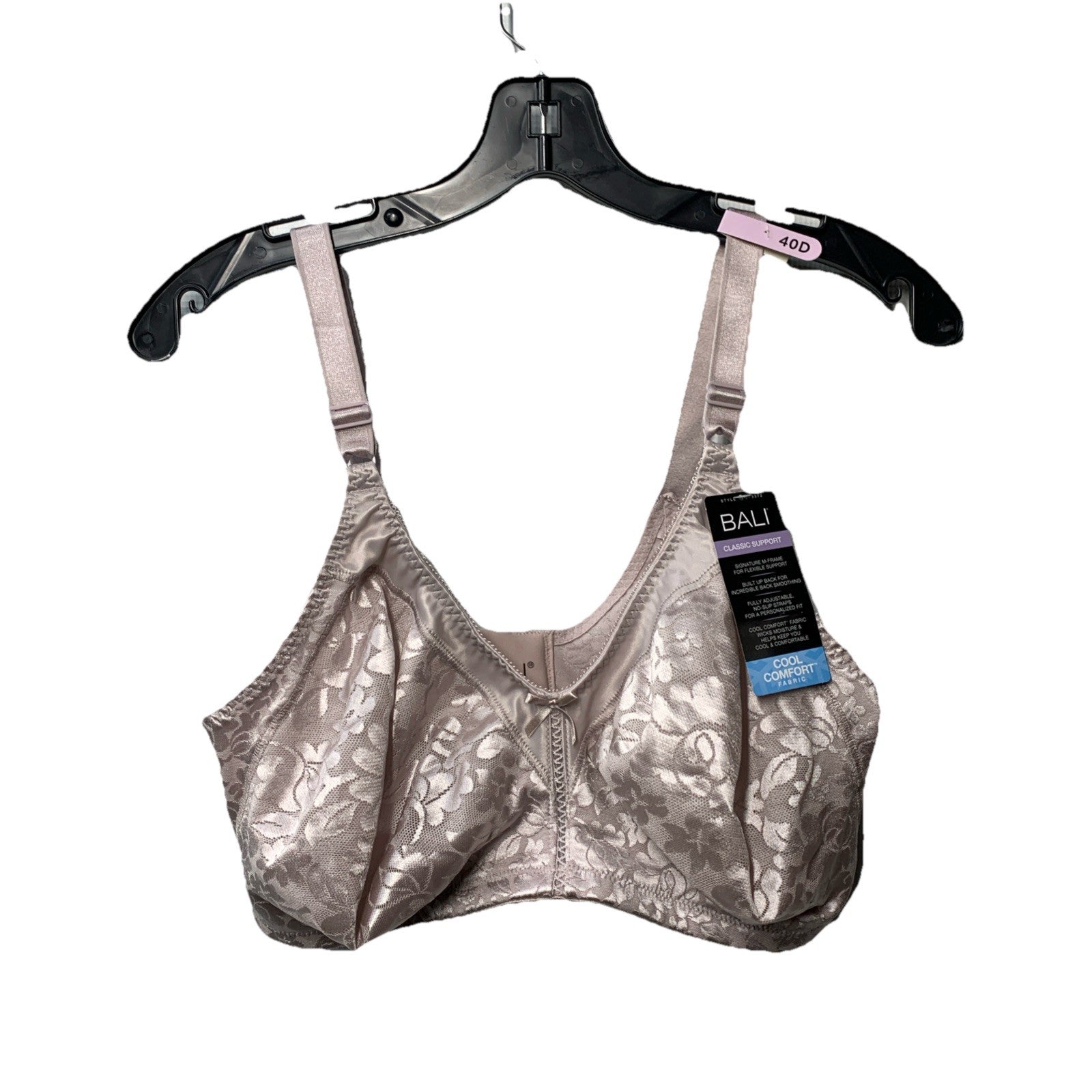 Bali Women's Double Support Spa Closure Wirefree T-shirt Bra in size 40D, beige color, featuring smooth cups and supportive design
