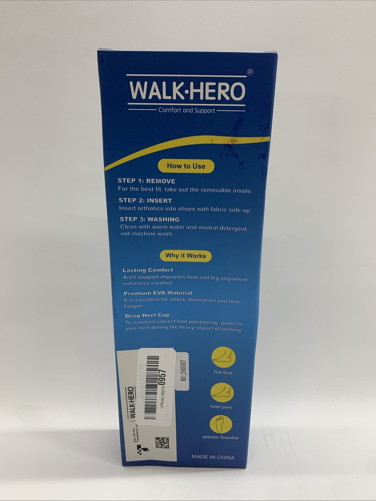 Walkhero Plantar Fasciitis Pain Relief Insoles Hgh Arch Orthotic M 5-5.5 W 7-7.5