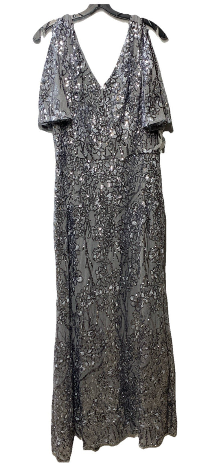 Alex Evenings Women's Long Sequin Dress with Flutter Sleeves V-neck Size 16