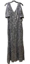 Alex Evenings Women's Long Sequin Dress with Flutter Sleeves V-neck Size 16