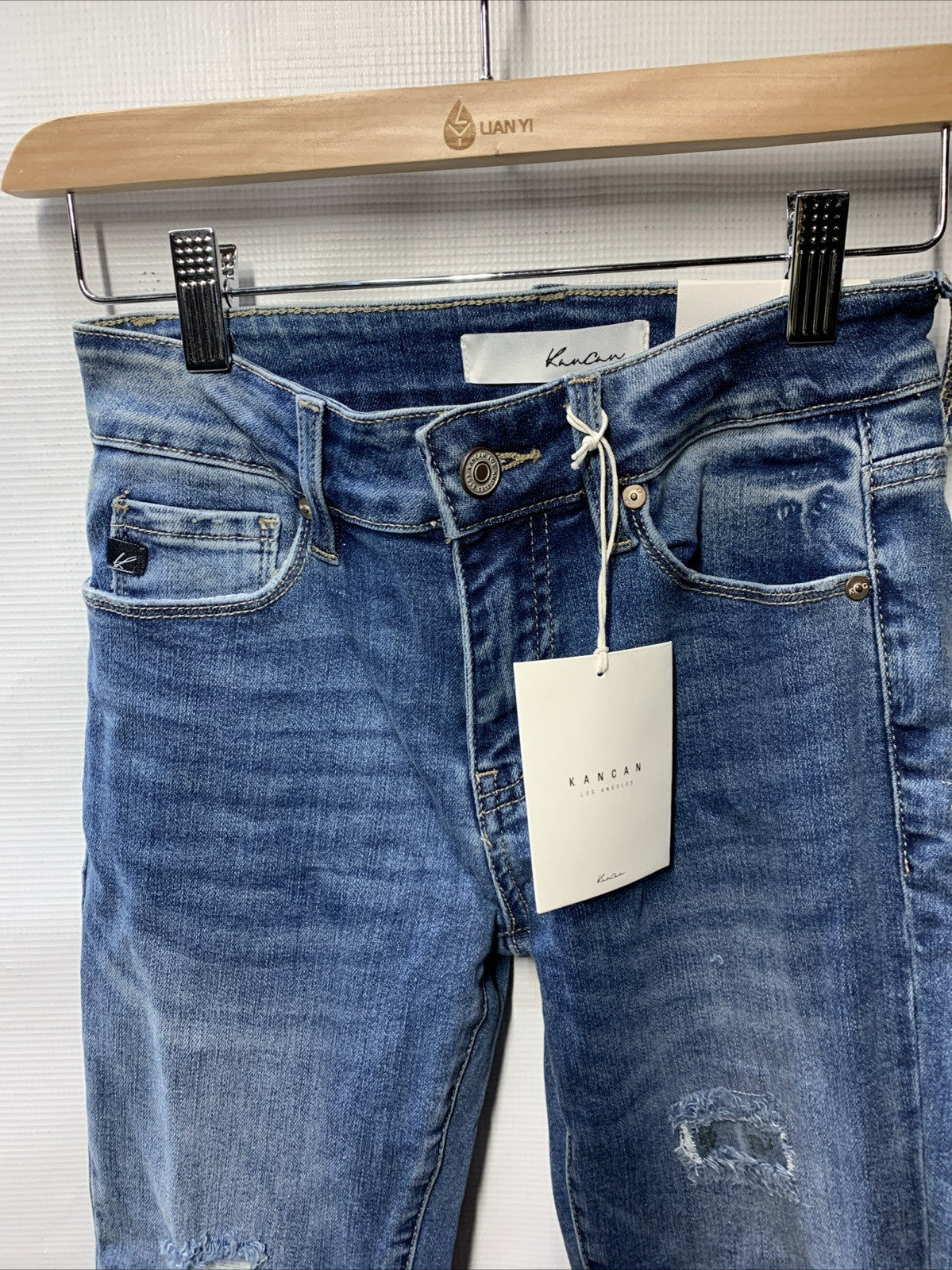 Kancan Women's Mid Rise Ankle Super Skinny Slim Blue Jeans Size 3/25 Long Pants