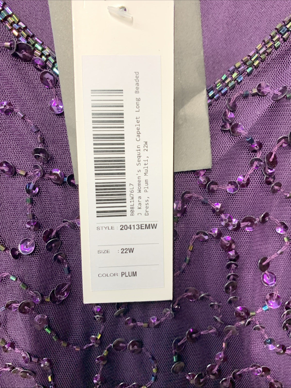 J Kara Sequin Capelet Long Beaded Dress V-neck Pull On Size 22W Purple