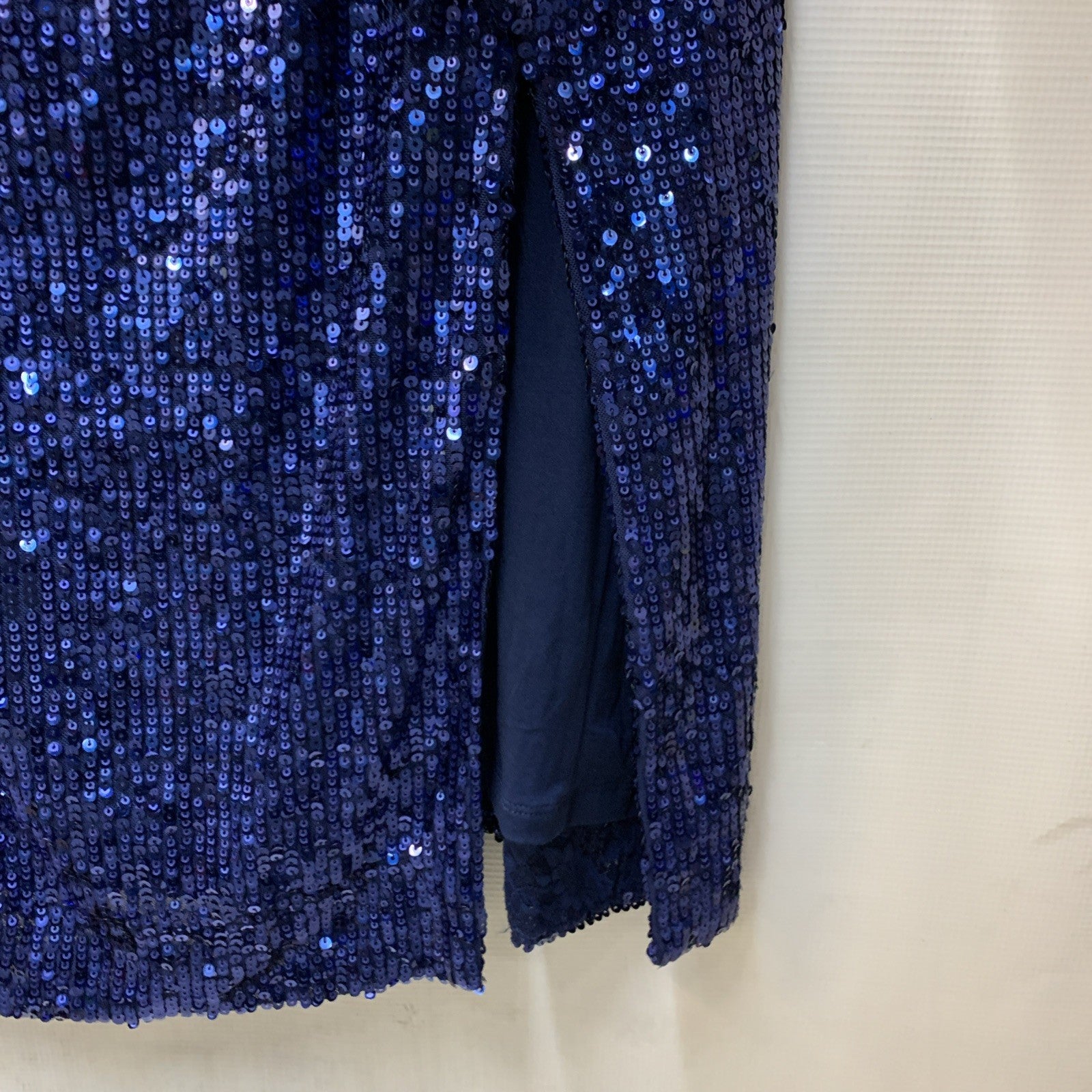 Dress The Population Blue Sequin Front Slit Long Sleeve Cocktail Dress Size XXL