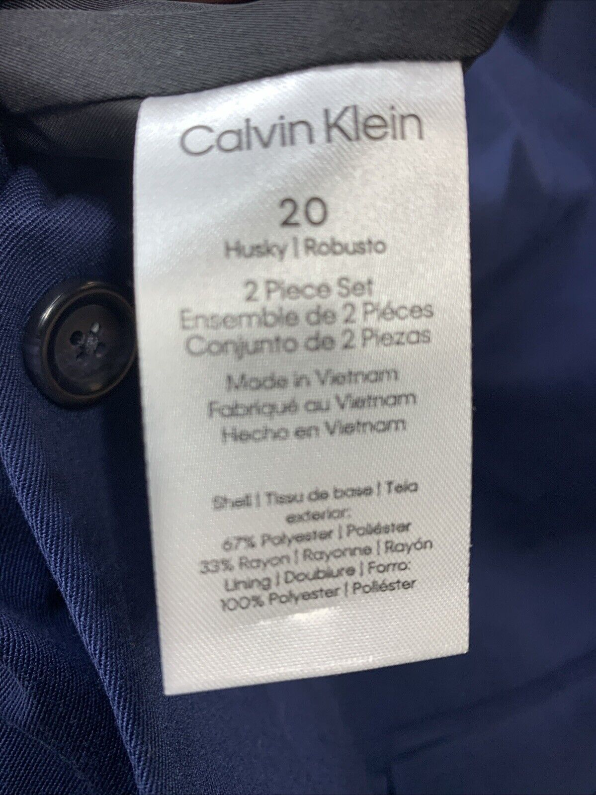 Calvin Klein Boy Formal Suit Set Includes Single Breasted Jacket & Pants Size 20