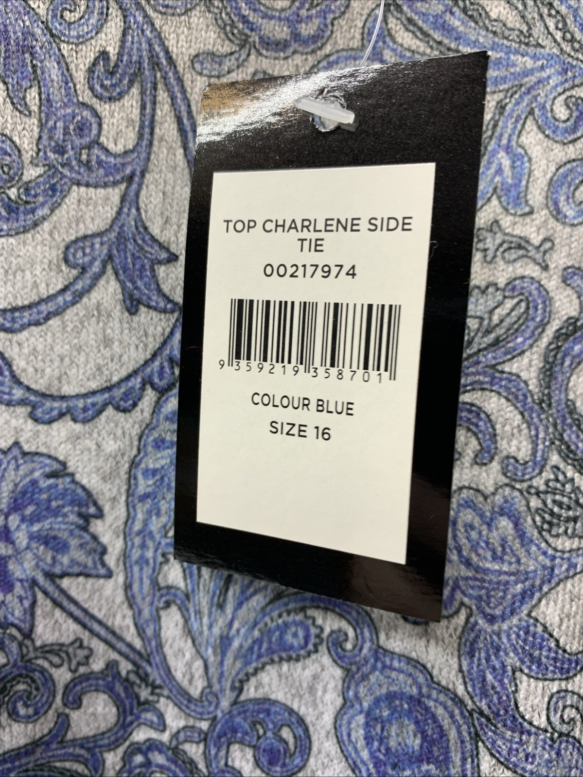 Avenue Women's Plus Size Charlene Side Tie Top Size 16 Gray & Blue Long Sleeve