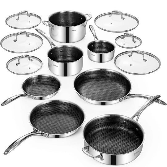 Deluxe 13 Piece Hybrid Ceramic Nonstick Stainless Steel Cookware Set Cooking
