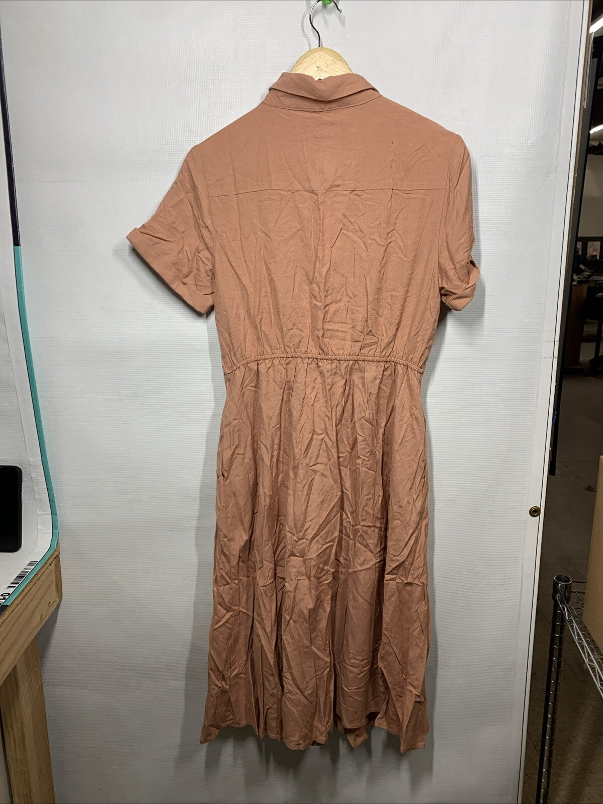 GRACE KARIN Linen Dress Tie Front Button Up Collared Short Sleeve M Short Sleeve