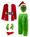 Men's Deluxe The Grinch Costume Suit 7pc Christmas Adult Santa Claus Mask 3XL