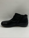 Clarks-Women's Cora Rouched Ankle Boot Black Leather-Size 8.5M Round Toe Casual