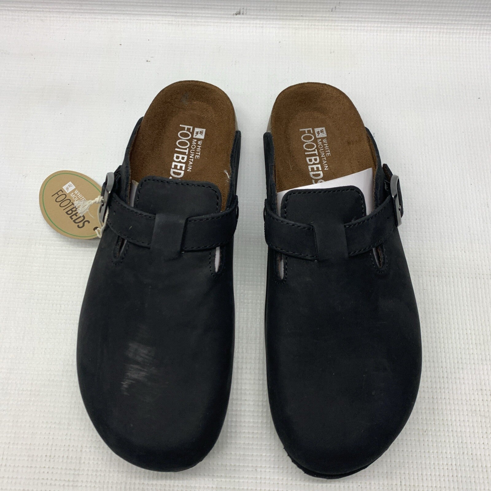 White Mountain Footbeds Women's Genuine Leather Buckle Slip-on Clog 9 Black