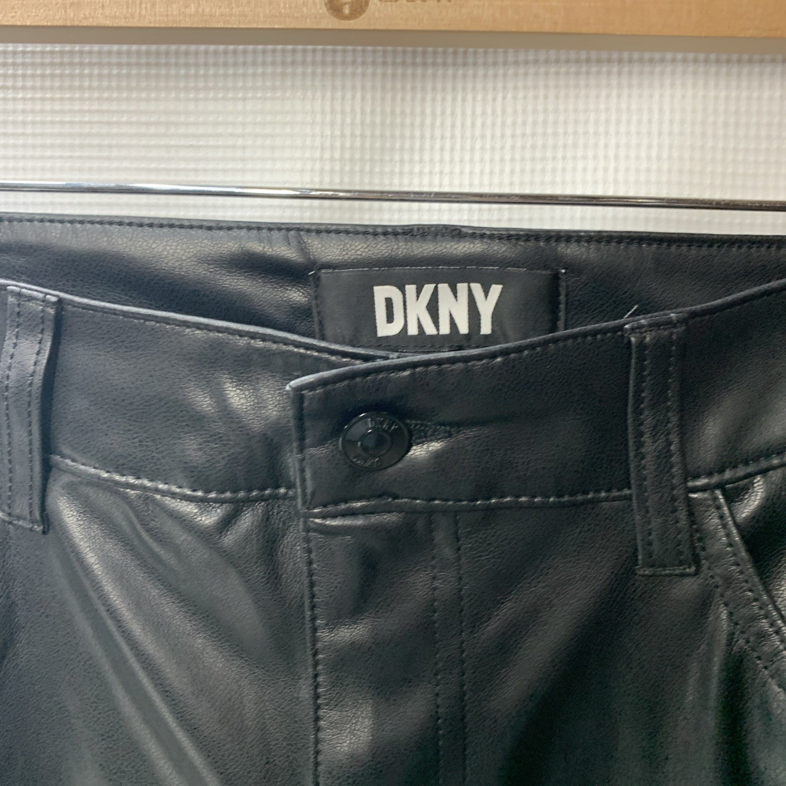 DKNY Black Women’s Soft Faux Leather Mini Boot Flare Long Pants Size 10 Black
