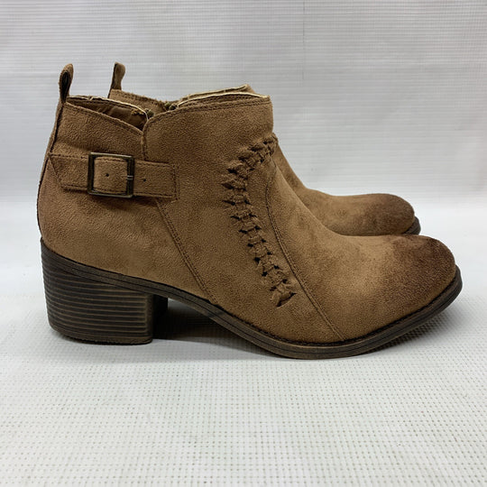 Billabong Tan Take A Walk Began Suede Braided Buckle Zip Up Ankle Boot Size 10