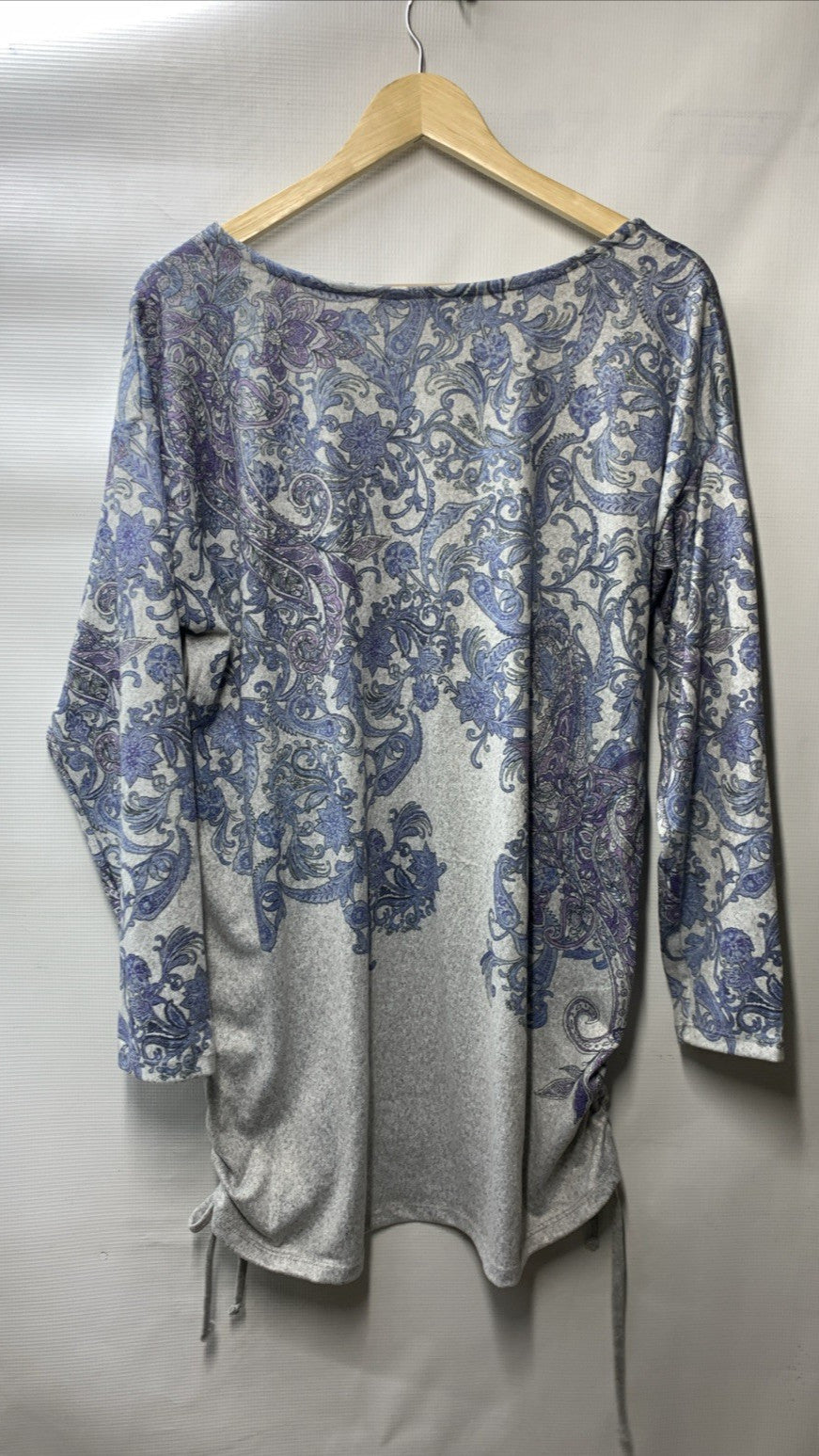 Avenue Women's Plus Size Charlene Side Tie Top Size 16 Gray & Blue Long Sleeve