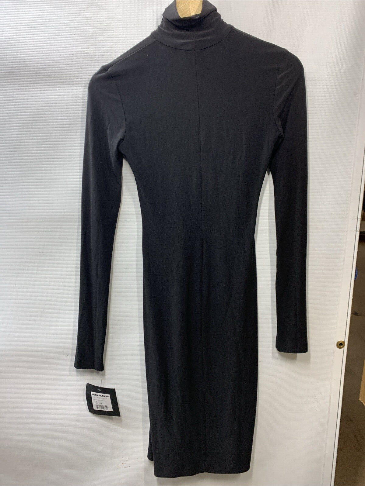 NORMA KAMALI Slim Fit Long Sleeve Turtleneck Dress To Knee Size XS/34 Black