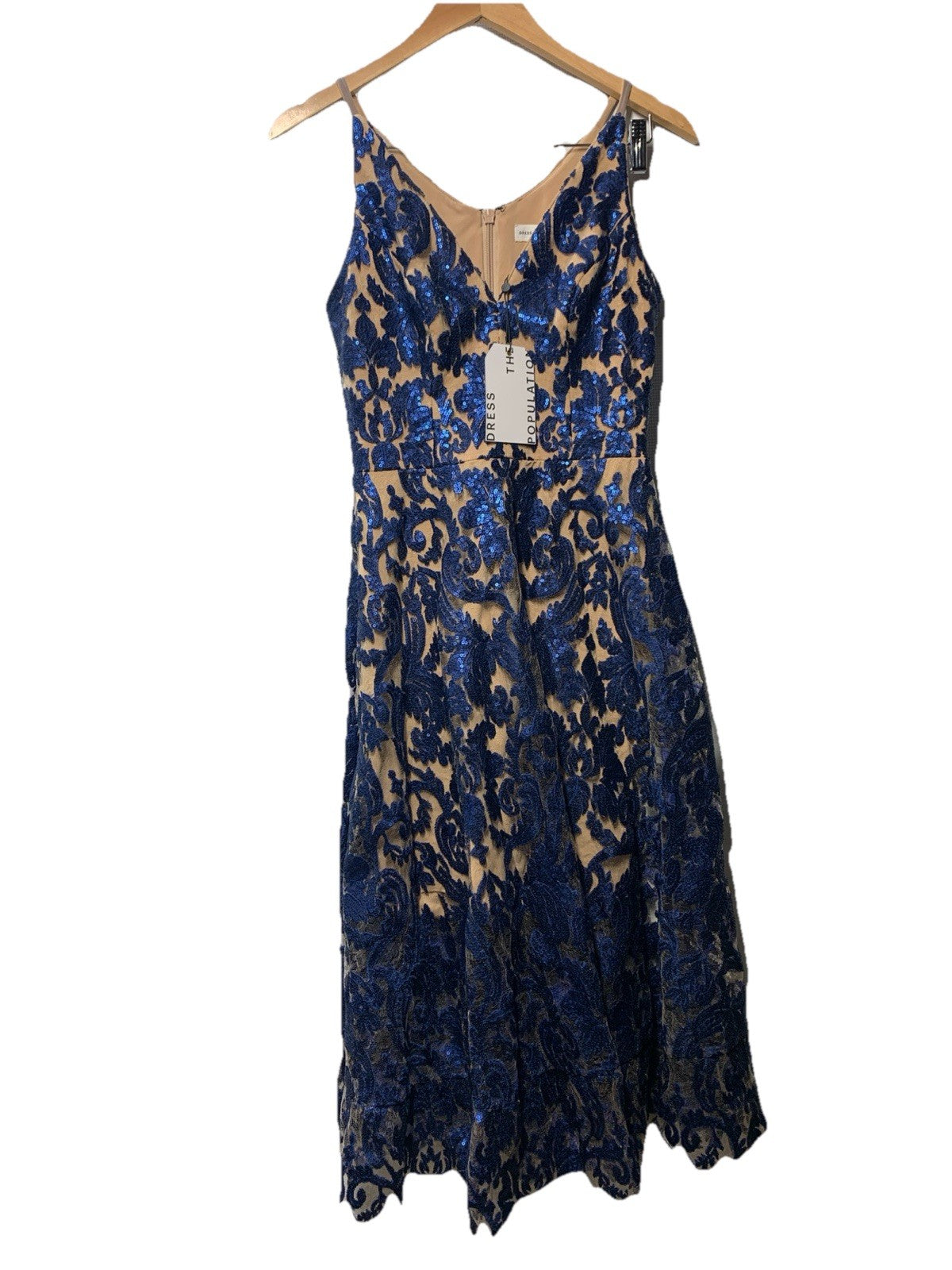 Dress The Population Embellished Fit & Flare Dress Size Small V-neck Sleeveless