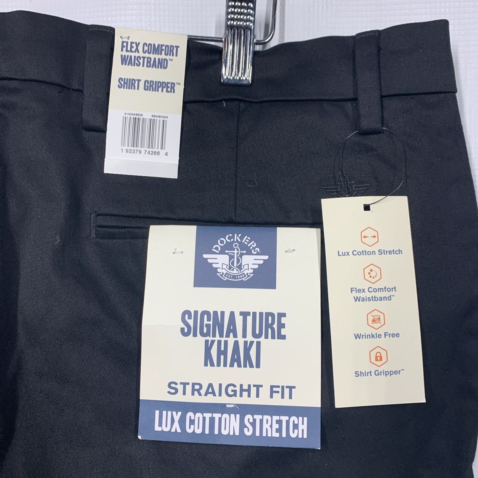 Dockers Signature Khaki Men's Pants Straight Fit Lux Cotton Stretch 38X29 Black