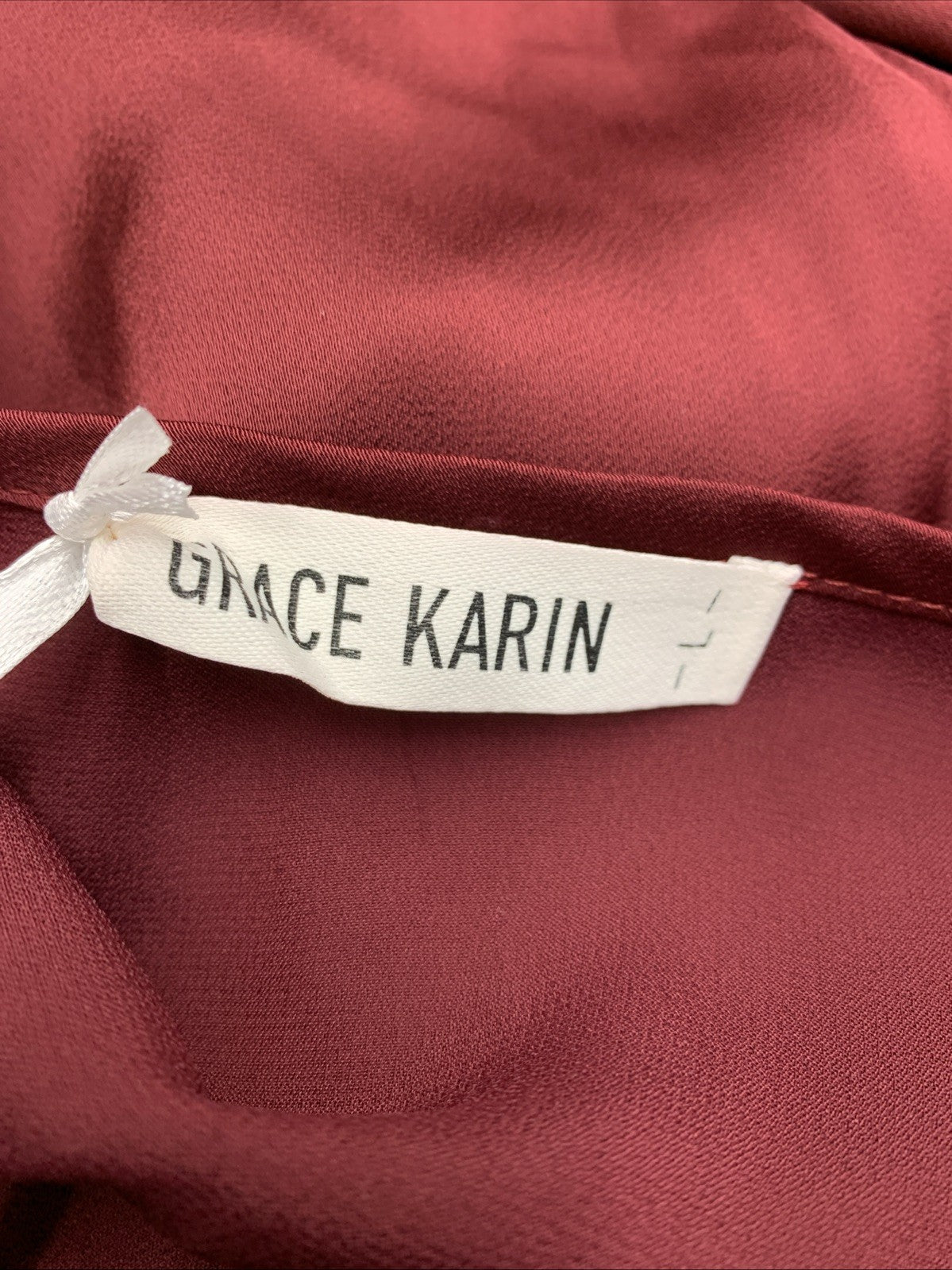 GRACE KARIN 3/4 Ruffled Sleeve Work Elegant Satin Silk Blouse Size Large Red