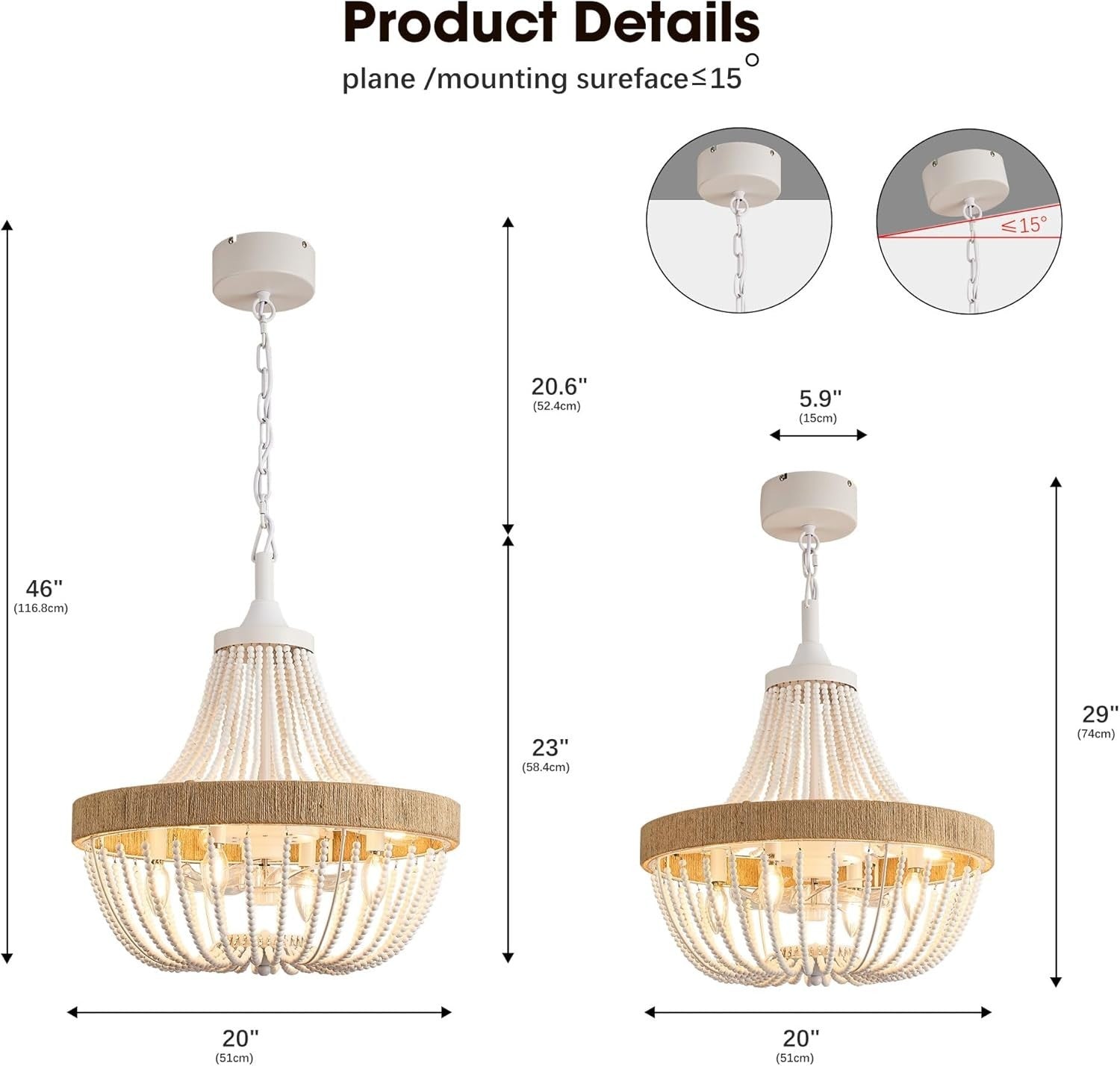 LVYEAYOU 20“ Rustic Beaded Chandelier Ceiling Fan w/Light Remote & App Control