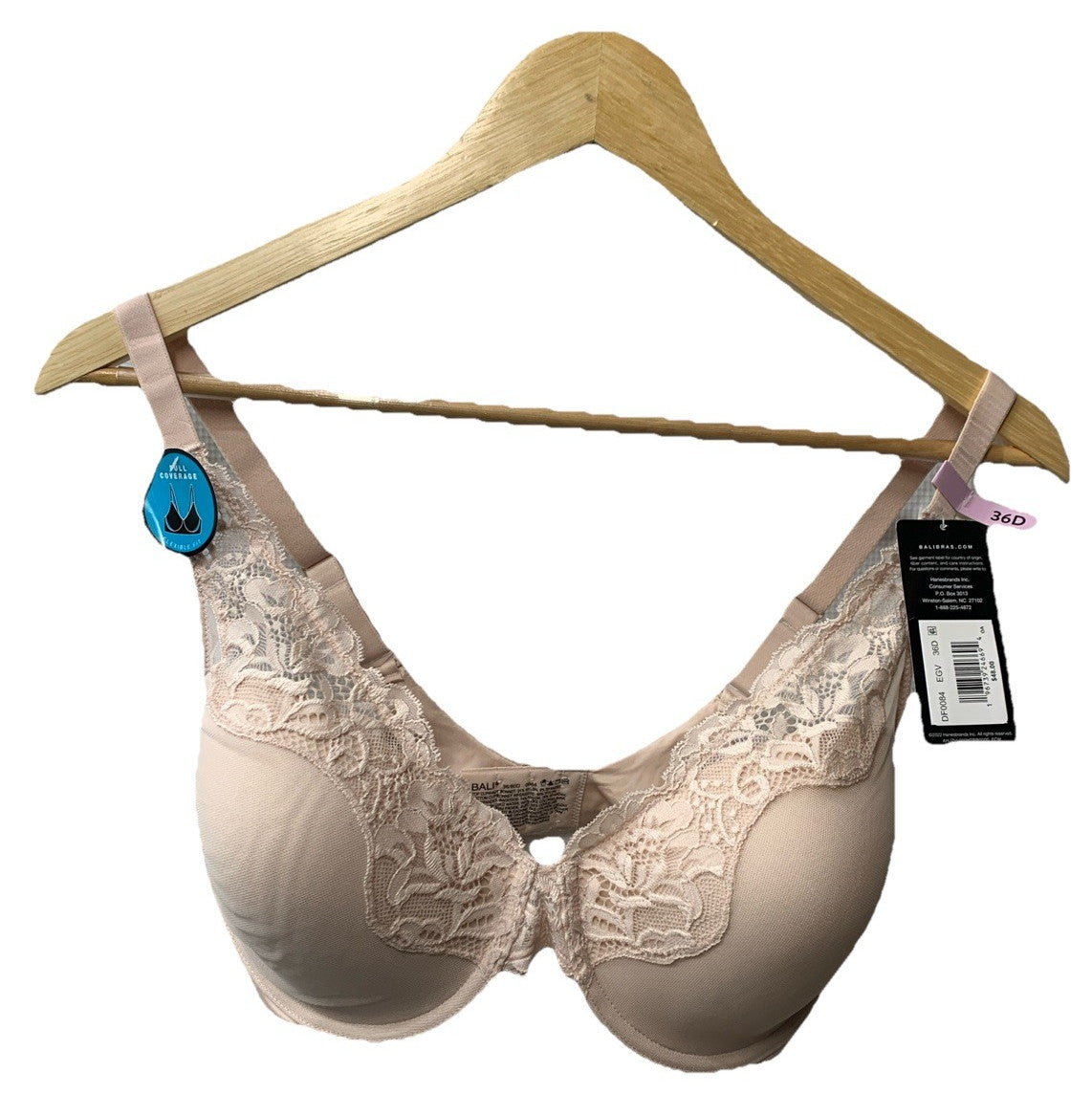 Bali DF0084 One Smooth U Comfort Stretch Lace Underwire Bra 36D Full-Coverage