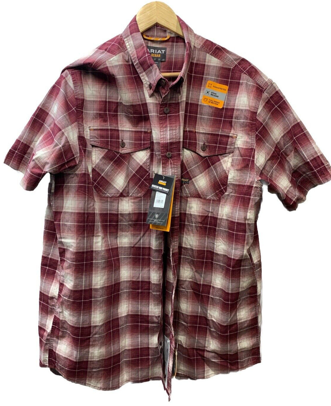 Ariat Men’s Rebar Made Tough Roan Rouge Plaid DuraStretch Button Short Sleeve XL