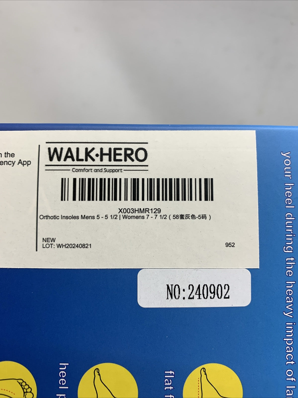 Walk Hero Medical Orthotic Insoles Men’s 5-5.5 | W 7-7.5 Grey for Work Boot/Shoe