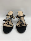 Perphy Rivets Heel Slingback T-Strap Chunky Clear Heels Studded Sandal 7 Black