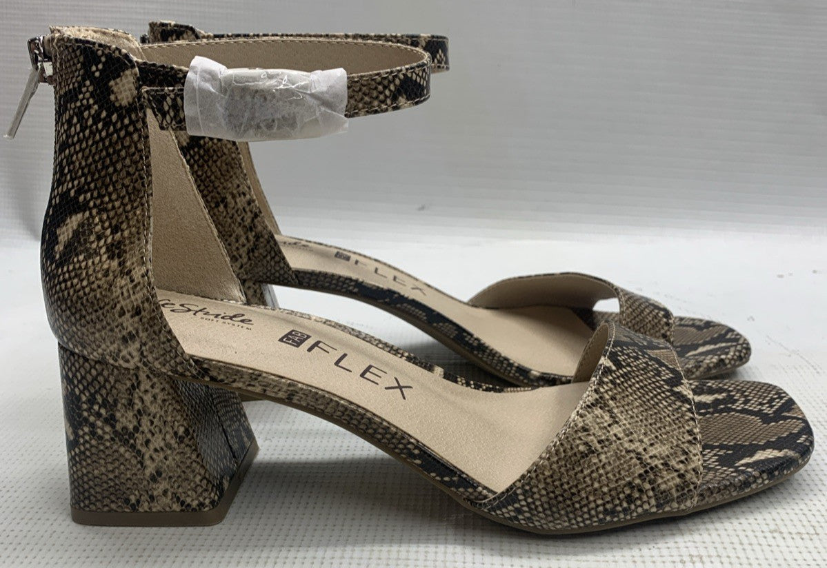LifeStride Women's Cassidy Ankle Strap Dress Sandals Heeled Snake Print Size 9W