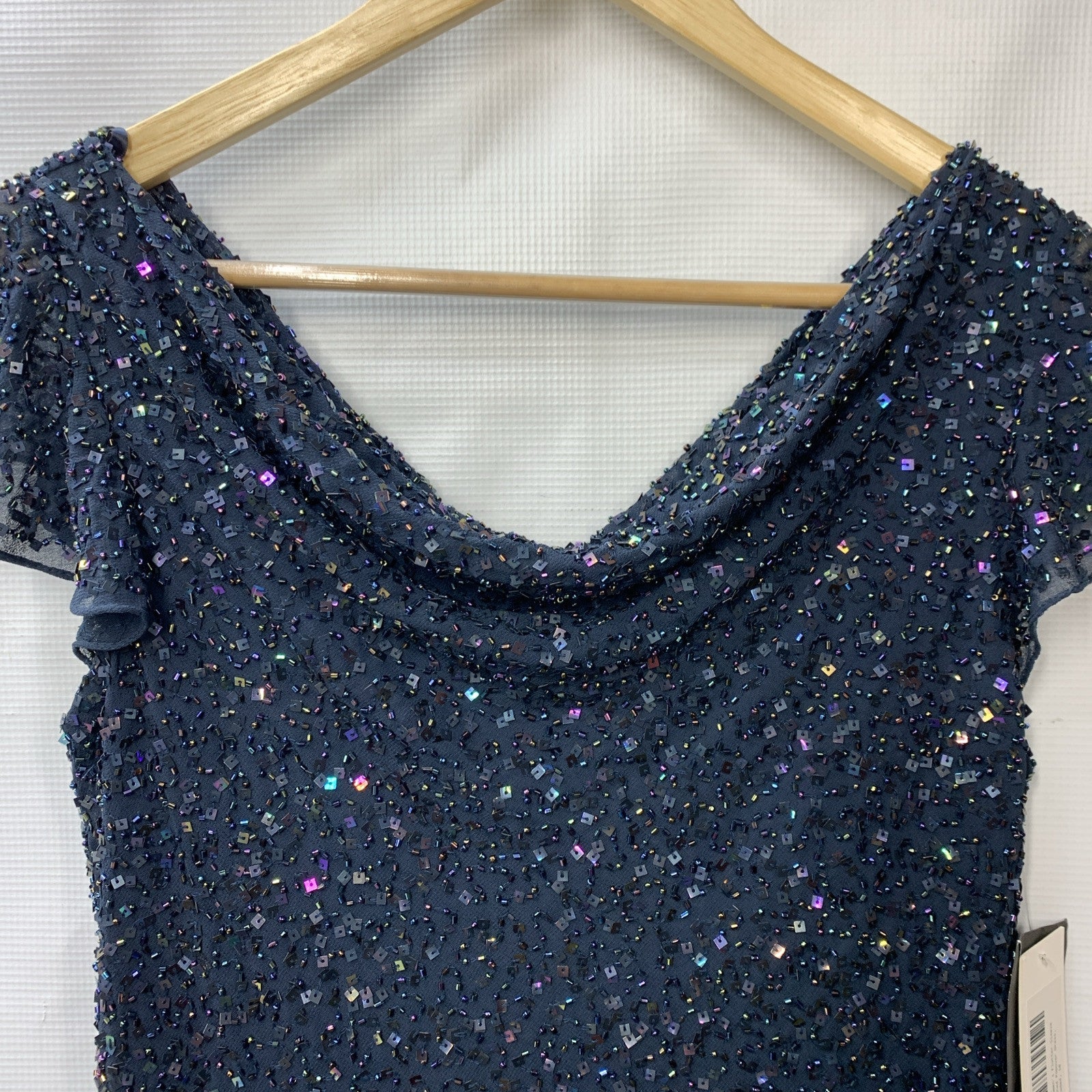 J Kara Women's Size 10 Flutter-Sleeve Embellished Popover Dress Navy (669) 3417N