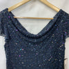 J Kara Women's Size 10 Flutter-Sleeve Embellished Popover Dress Navy (669) 3417N