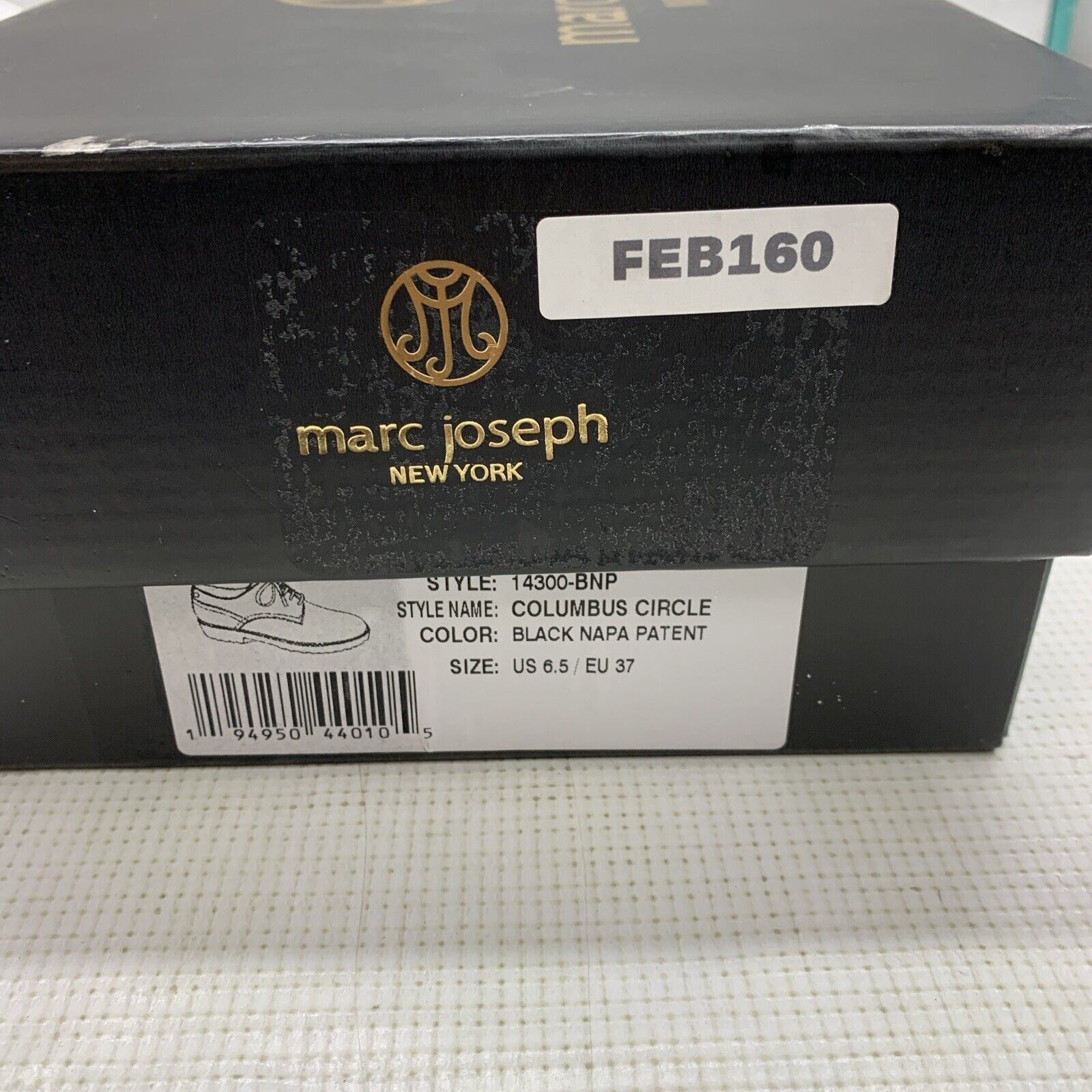 Marc Joseph Black Nappa Patent Columbus Shoes Circle Oxfords Size 6.5 Lace-up