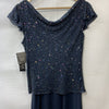 J Kara Women's Size 10 Flutter-Sleeve Embellished Popover Dress Navy (669) 3417N