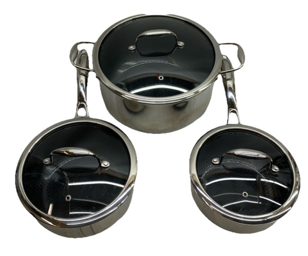 HexClad Hybrid Nonstick 6-Piece Cookware Pot Set Cooking w/Lids 2Q/3Q/8Q - USED