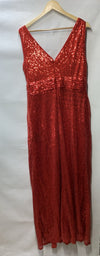 Kate Kasin Long V-Neck Sequined Sparkling Evening Bridesmaid Dress Size 14, Red