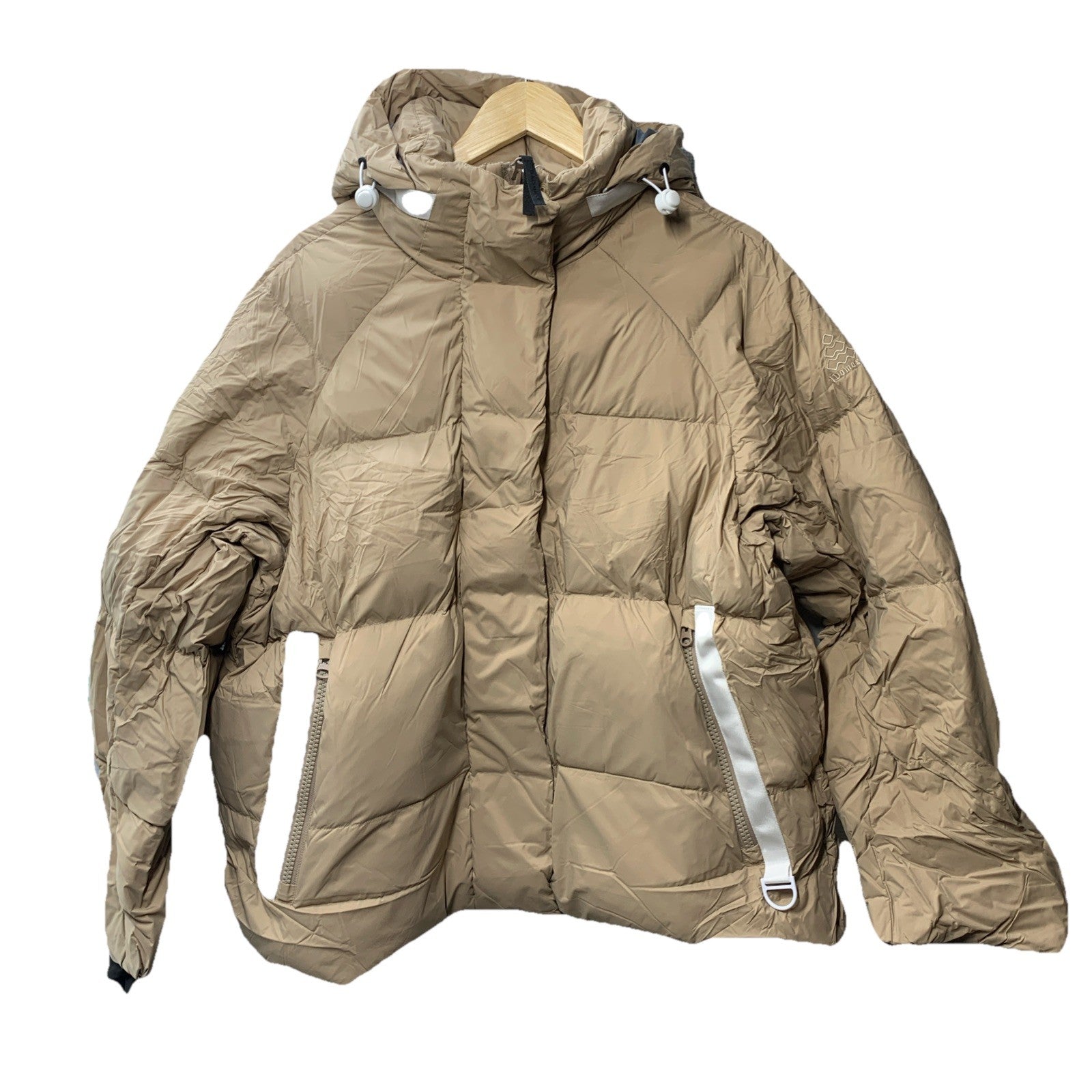Women's thickened down winter jacket with hood, short puffy style, in XL, featuring a packable design by The Family Flips